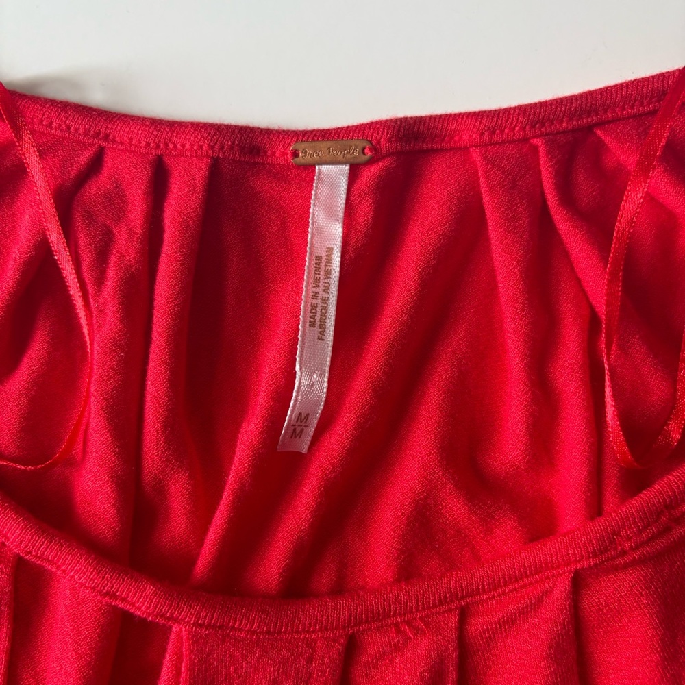 Free People Last Time Red Surplice Bell Sleeve Crop Top Size Medium - Picture 8 of 8